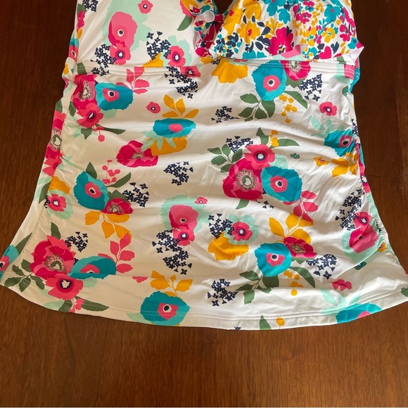 Liz Claiborne Floral Tankini Top Medium Ruched White Single Strap or Strapless - Picture 5 of 9